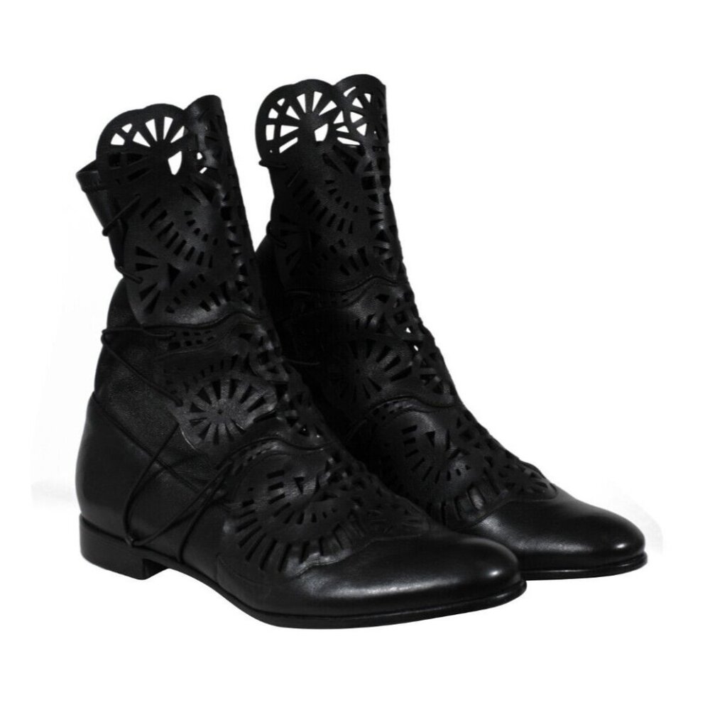 Alexandre Birman Womens Gladiator Embroidered Leather Boots US 7.5 EU 37.5 Black